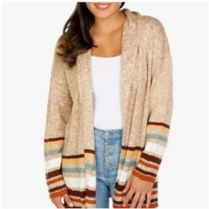 Marled Women's Stripe 🥼Cardigan Natural Light 🟤Brown XL NEW